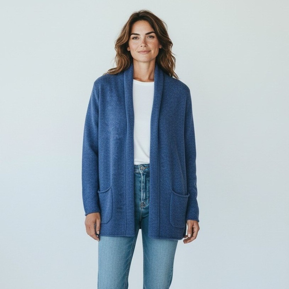 J. Jill Cardigan Midnight Sky Heather Women M Blue Merino Cashmere NWT